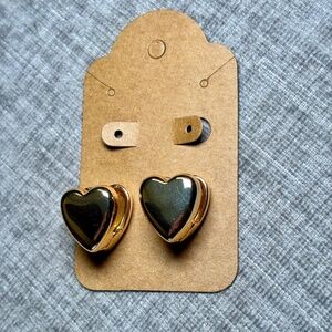 Chunky Puffed Heart Stud Earrings – Gold Tone